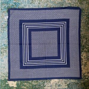Vintage 60/70s Sally Gee blue white dot geometric square scarf